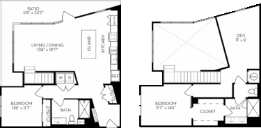 Rendering of the Trailblazer floor plan with 2 bedroom[s] and 2 bathroom[s] at The Wyatt